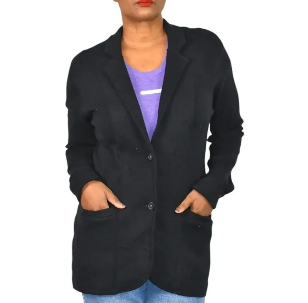 J.Crew Mercantile Knit Blazer Sweater Black Soft Cotton Long Sleeve Size XS